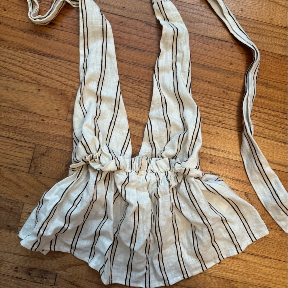 Princess Polly Cream and Black Striped Halter Top